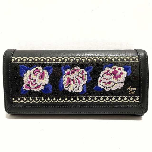 ANNASUI【美品】黒 レザー 本革 金 キルティング エンブレム 蝶