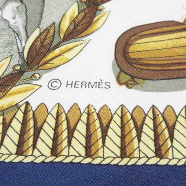 エルメス HERMES スカーフ レディース 美品 カレ90 白×ネイビー×マルチ