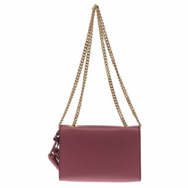 グッチ GUCCI ショルダーバッグ レディース バンブー 387612 パープル チェーンショルダー レザー【中古】20230708