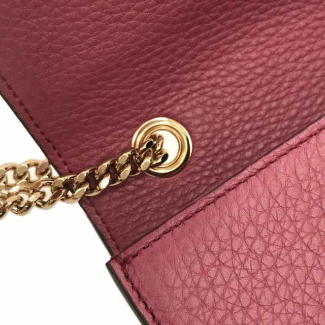 グッチ GUCCI ショルダーバッグ レディース バンブー 387612 パープル チェーンショルダー レザー【中古】20230708