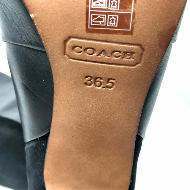 コーチ COACH ロングブーツ 36.5 レディース - 黒 レザー×スエード