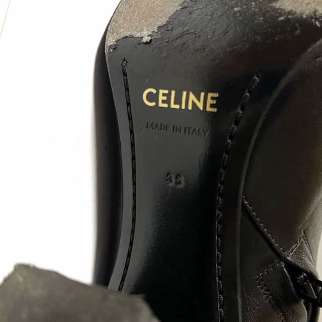 セリーヌ CELINE ショートブーツ 35 レディース クロード アンクルブーツ 黒 チャンキーヒール/トリオンフ  カーフスキン【中古】20230817