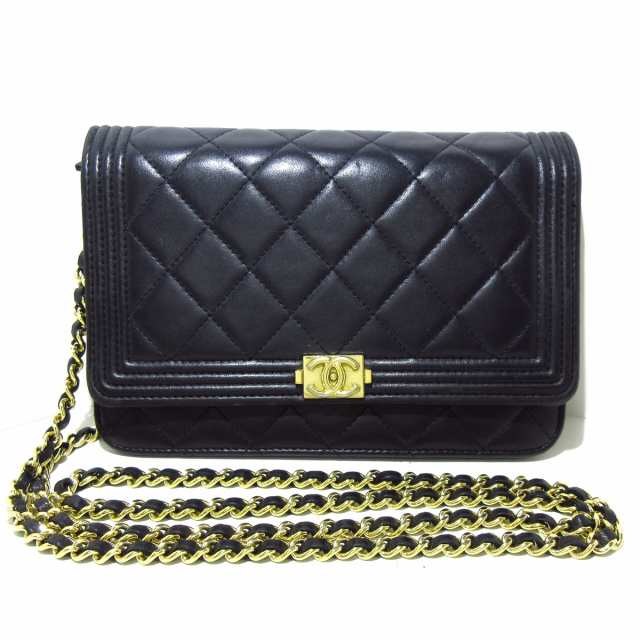 シャネル CHANEL 財布 レディース 美品 ボーイシャネル/マトラッセ 黒 ゴールド金具/チェーンウォレット  ラムスキン【中古】20231007｜au PAY マーケット