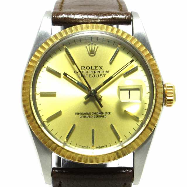ロレックス ROLEX 腕時計 デイトジャスト 16013 メンズ SS×K18YG/革 