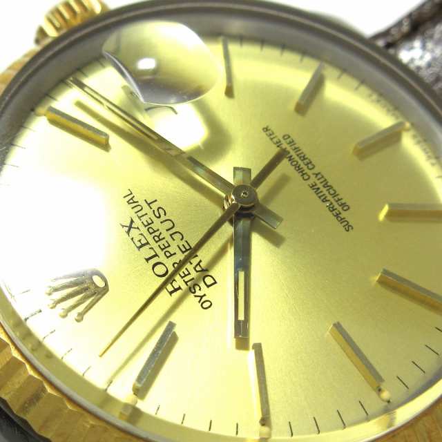 ロレックス ROLEX 腕時計 デイトジャスト 16013 メンズ SS×K18YG/革 