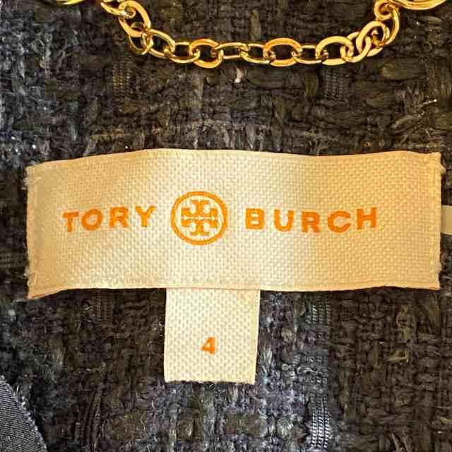 トリーバーチ TORY BURCH コート サイズ4 S レディース - ダークネイビー×黒×マルチ  長袖/ツイード/ビジュー/秋/冬【中古】20230722