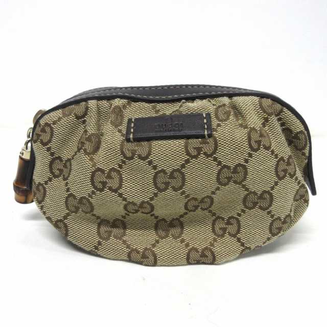 グッチ GUCCI ポーチ レディース 美品 バンブー/GG柄 246174 ベージュ