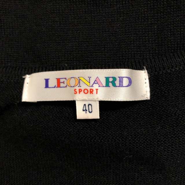 レオナールスポーツ LEONARD SPORT 長袖セーター サイズ40 M レディース - 黒×グレー×ライトグレー Vネック【中古】20230802