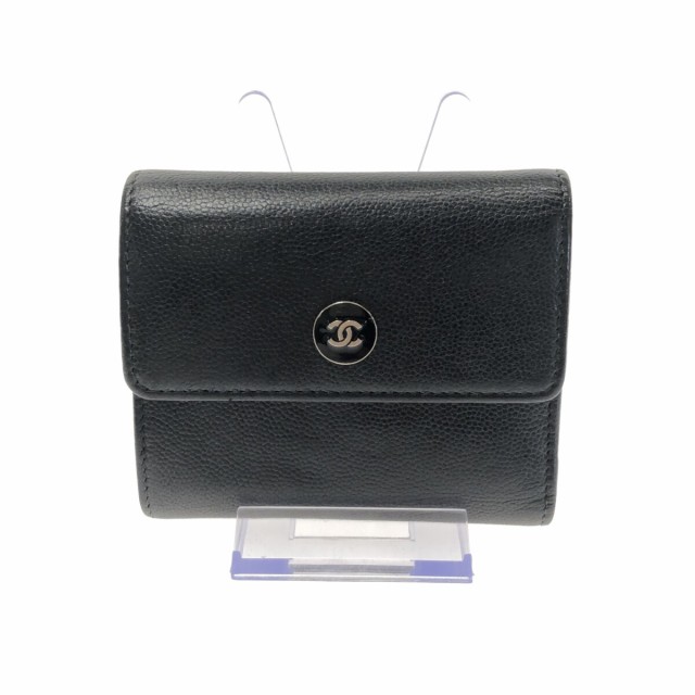 シャネル CHANEL 3つ折り財布 レディース 美品 ココボタン A84059 黒