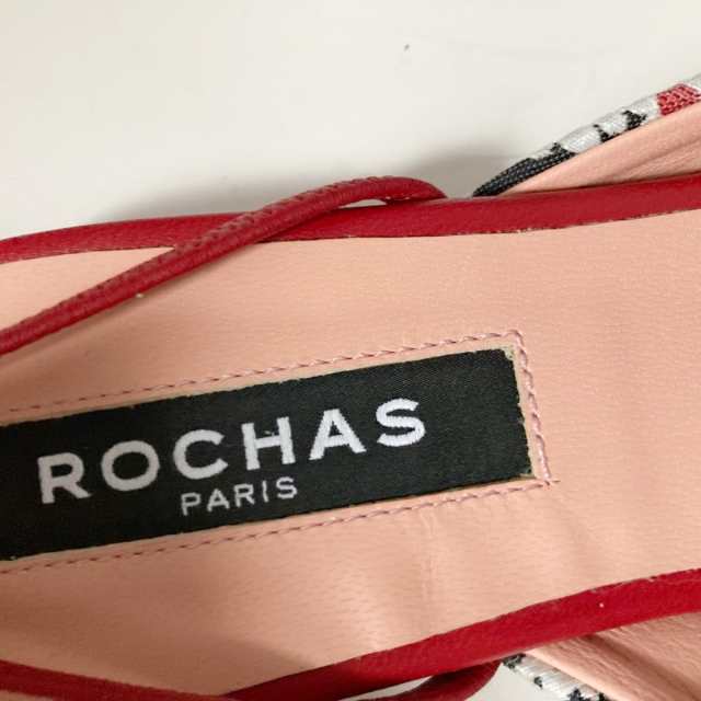 ロシャス ROCHAS サンダル 36 レディース - 黒×白×レッド 花柄