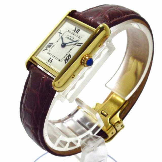 カルティエ Cartier 腕時計 マストタンクヴェルメイユ SM W1013654 レディース シルバー925/社外ベルト  アイボリー【中古】20230902