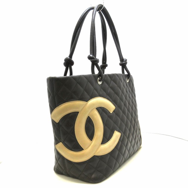 シャネル CHANEL トートバッグ レディース カンボンラインラージトート ダークブラウン ラムスキン【中古】20230730