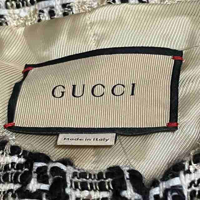 グッチ GUCCI ジャケット サイズ40 M レディース 美品 - アイボリー×黒×レッド 長袖/ツイード/ラメ/秋/冬【中古】20230817