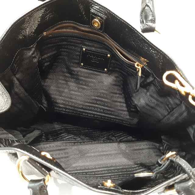 プラダ PRADA トートバッグ レディース - 黒 革タグ エナメル（レザー ...