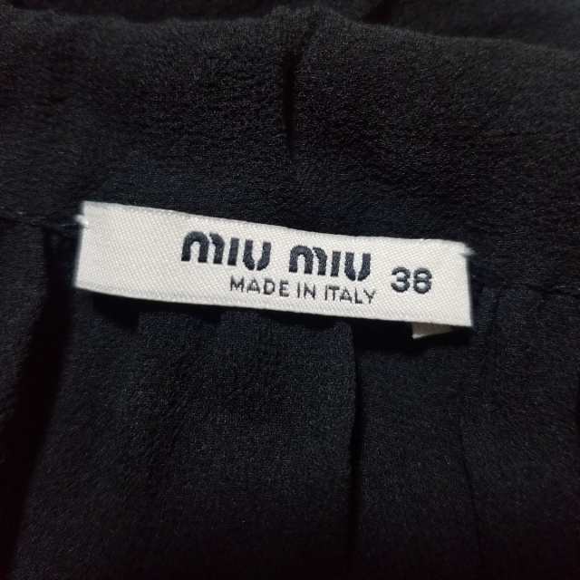 ミュウミュウ miumiu ワンピース サイズ38 S レディース 美品 - 黒 半袖/ひざ丈/シルク/シースルー【中古】20230826