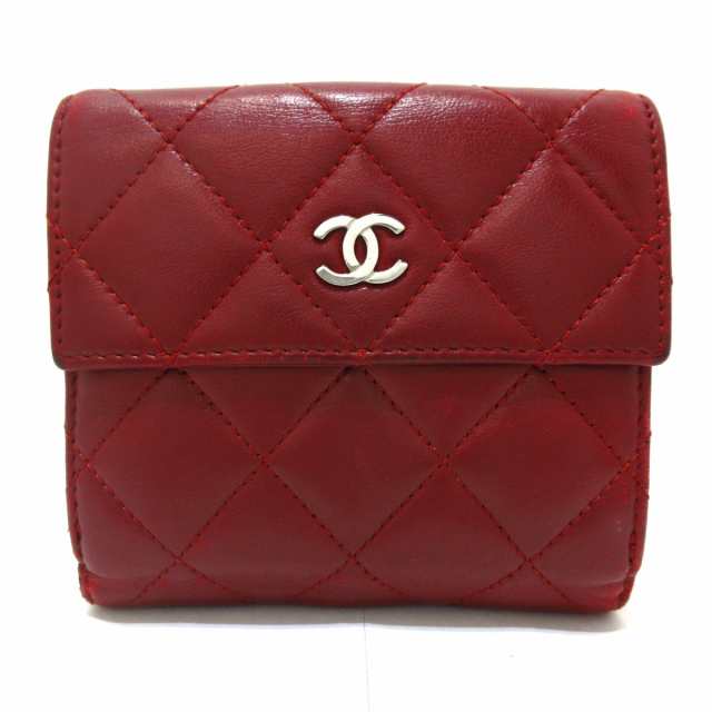 シャネル CHANEL Wホック財布 レディース マトラッセ レッド シルバー金具 ラムスキン【中古】20230805｜au PAY マーケット