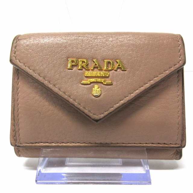 プラダ PRADA 3つ折り財布 レディース - ピンクベージュ レザー【中古