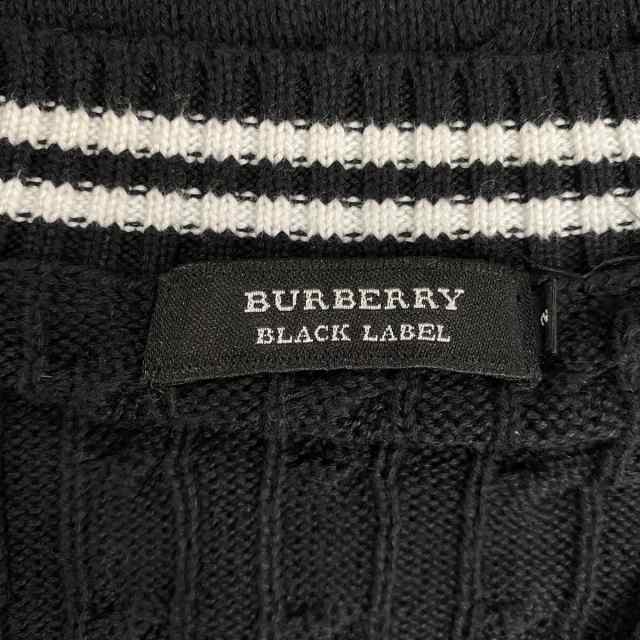 バーバリーブラックレーベル Burberry Black Label 長袖セーター サイズ2 M メンズ 美品 - 黒×白  Vネック【中古】20230901