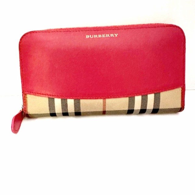 バーバリープローサム BURBERRY PRORSUM 長財布 レディース - ベージュ×ピンク×マルチ  チェック柄/ラウンドファスナー【中古】20230927｜au PAY マーケット