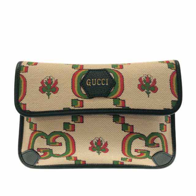 グッチ GUCCI ウエストポーチ レディース 美品 GGフラワージャガードベルトバッグ 493930  アイボリー×グリーン×マルチ【中古】20230824｜au PAY マーケット