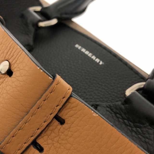 バーバリー Burberry トートバッグ レディース スモールベルトバッグ 4078578 黒×ブラウン レザー【中古】20230831