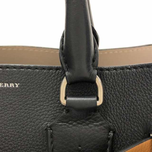 バーバリー Burberry トートバッグ レディース スモールベルトバッグ 4078578 黒×ブラウン レザー【中古】20230831