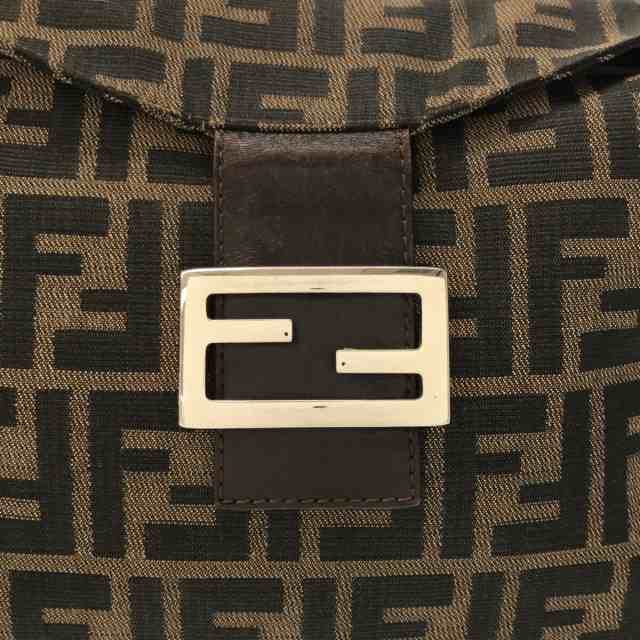 フェンディ FENDI ショルダーバッグ レディース ズッカ柄 ベージュ×ダークブラウン ジャガード×レザー【中古】20230831