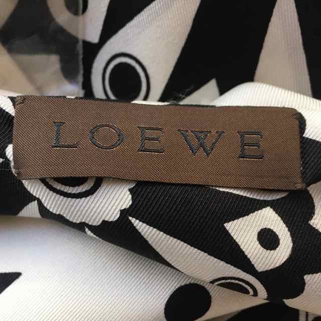 ロエベ LOEWE マフラー レディース 美品 白×黒×クリア ビーズ シルク