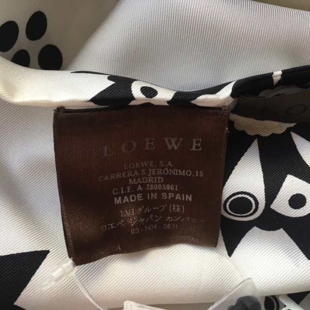 ロエベ LOEWE マフラー レディース 美品 白×黒×クリア ビーズ シルク