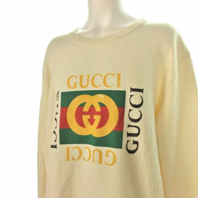 グッチ GUCCI トレーナー サイズL メンズ 454569 アイボリー×イエロー