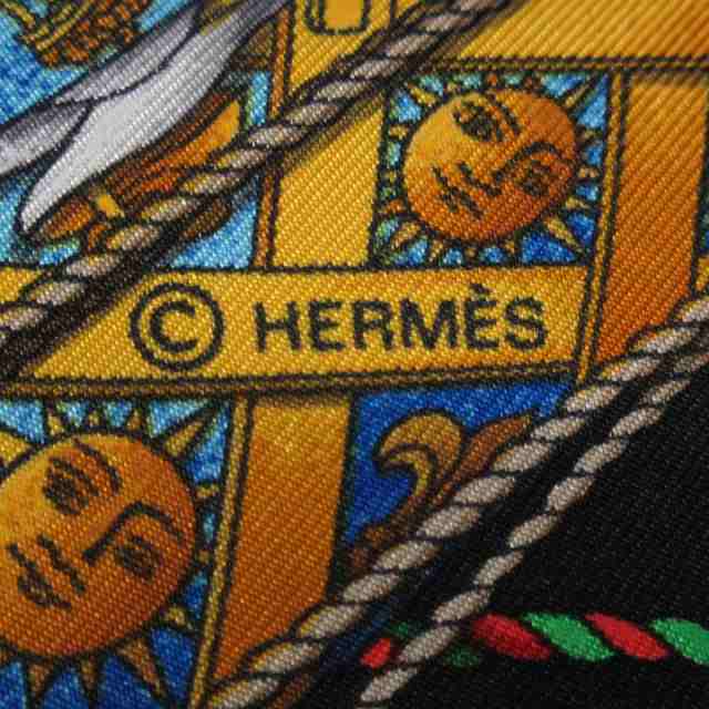 エルメス HERMES スカーフ レディース 美品 カレ90 黒×イエロー×マルチ