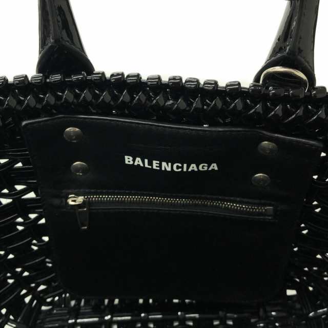 バレンシアガ BALENCIAGA トートバッグ レディース 美品 ビストロ XS バスケット 671342 黒  かごバッグ/編み込み【中古】20231006