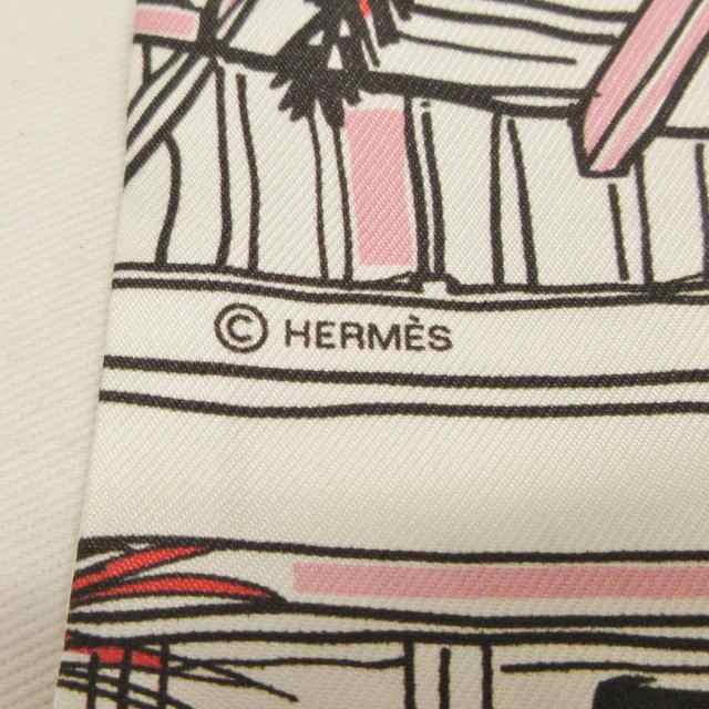 エルメス HERMES スカーフ レディース 新品同様 ツイリー 白×ピンク