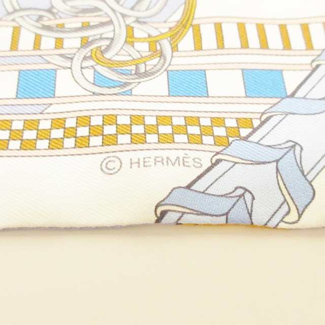 エルメス HERMES スカーフ レディース 美品 ツイリー ライトブルー×白