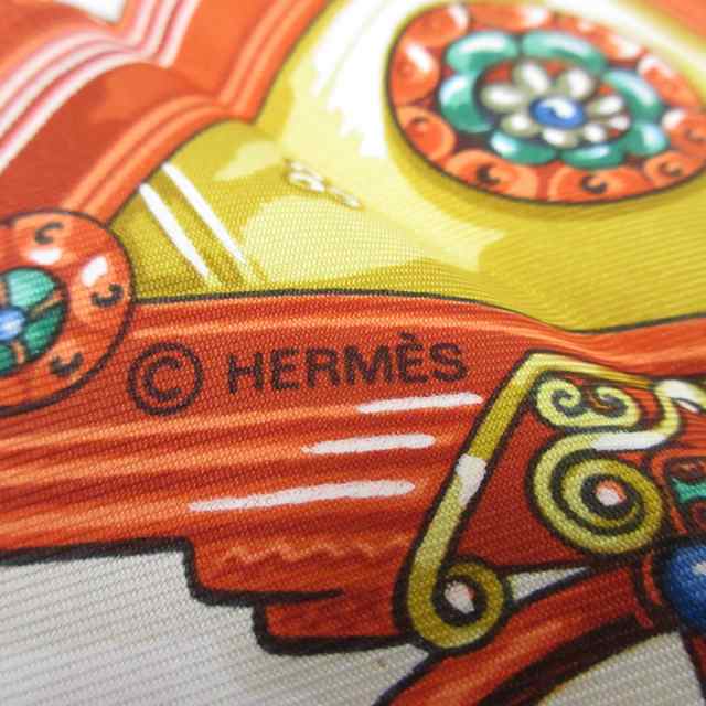 エルメス HERMES スカーフ レディース カレ90 白×ブラウン×マルチ