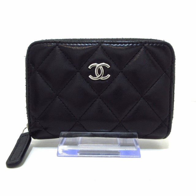 【良品】CHANEL　マトラッセ コインケース ラウンドジップ ラムスキン 黒