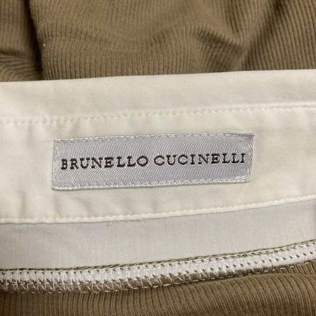 ブルネロクチネリ BRUNELLO CUCINELLI 長袖カットソー サイズL レディース - カーキ×白  レギュラーカラー/ニット【中古】20230916