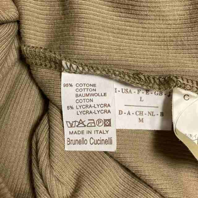 ブルネロクチネリ BRUNELLO CUCINELLI 長袖カットソー サイズL レディース - カーキ×白  レギュラーカラー/ニット【中古】20230916