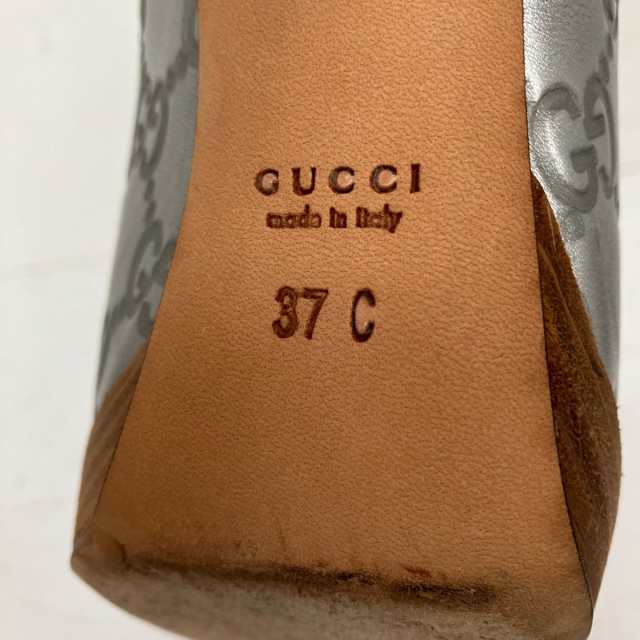 グッチ GUCCI パンプス 37 C レディース - シルバー GG柄/オープントゥ