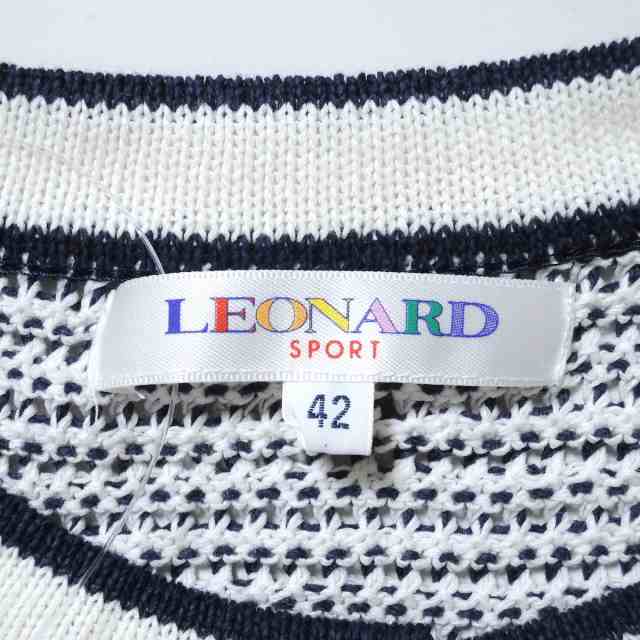 レオナール LEONARD カーディガン サイズ42 L レディース 美品 - アイボリー×ダークネイビー 長袖/ボーダー【中古】20230907