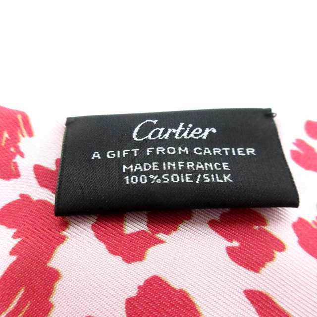 カルティエ Cartier スカーフ レディース 新品同様 パンサー ピンク×レッド【中古】20230905