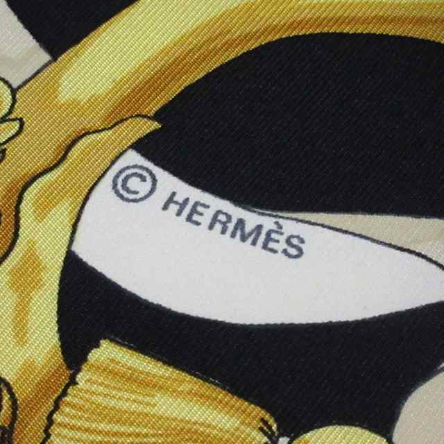 エルメス HERMES スカーフ レディース カレ90 黒×ゴールド×アイボリー