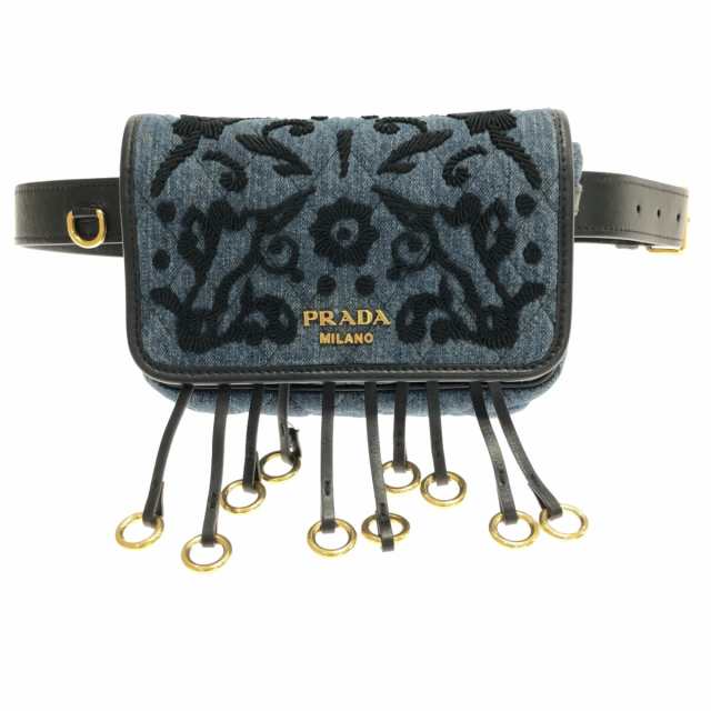 プラダ PRADA ウエストポーチ レディース 美品 - ネイビー×黒 ...