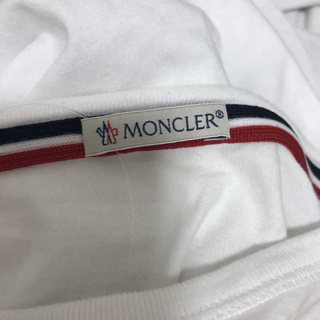 モンクレール MONCLER 半袖Tシャツ メンズ MAGLIA 白×ダークネイビー×レッド クルーネック【中古】20230909