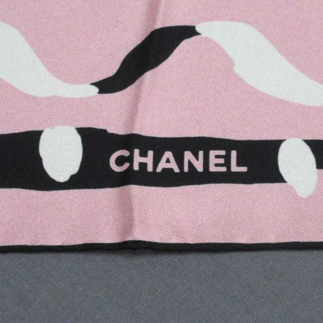 シャネル CHANEL スカーフ レディース 美品 ピンク×白×黒【中古