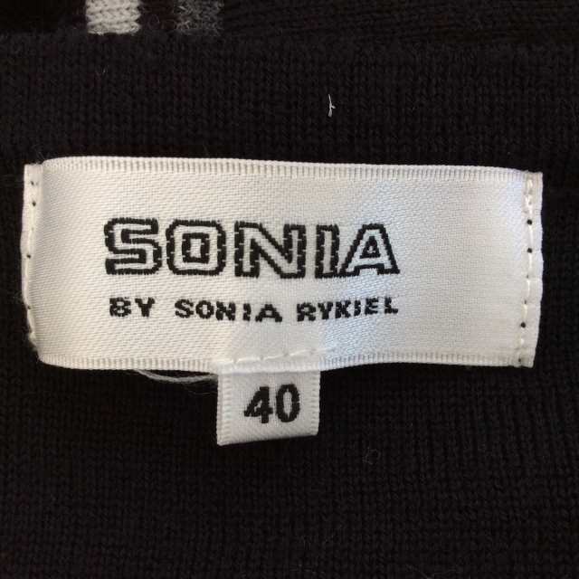 ソニアリキエル SONIARYKIEL ワンピース サイズ40 M レディース - 黒×白×ダークグレー  Vネック/長袖/ひざ丈/ニット【中古】20230917