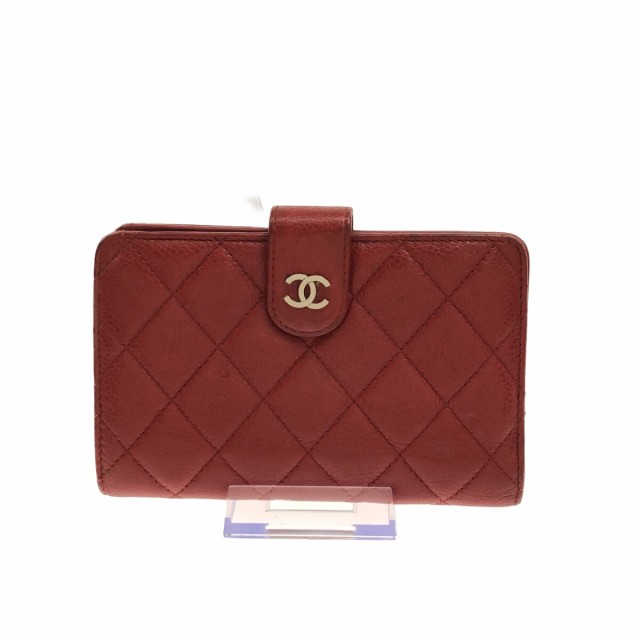 シャネル CHANEL 2つ折り財布 レディース マトラッセ レッド シルバー