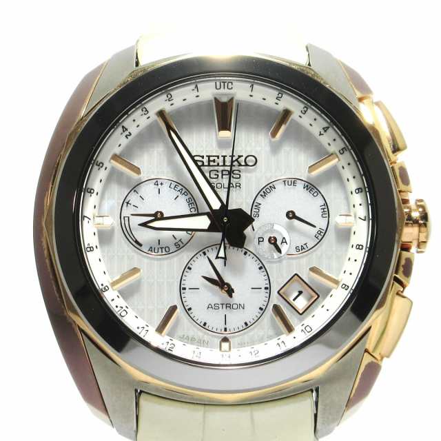 セイコー SEIKO 腕時計 ASTRON(アストロン) 5X53-0AC0/SBXC004 メンズ セラミック×チタン/革ベルト電波/GPSソーラー  白【中古】20230905｜au PAY マーケット
