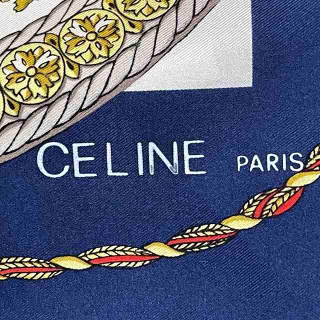 セリーヌ CELINE スカーフ レディース 美品 - ネイビー×白×マルチ 馬 ...