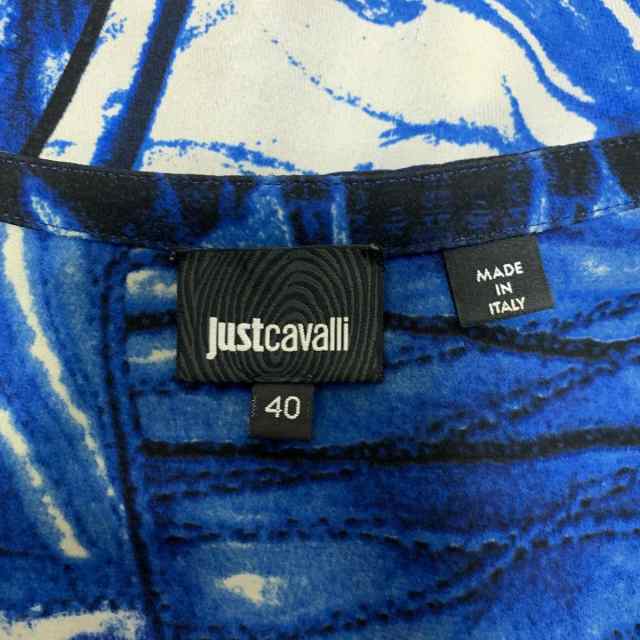 ジャストカヴァリ JUST cavalli ワンピース サイズ40 M レディース 美品 - ブルー×白 半袖/ひざ丈【中古】20231009